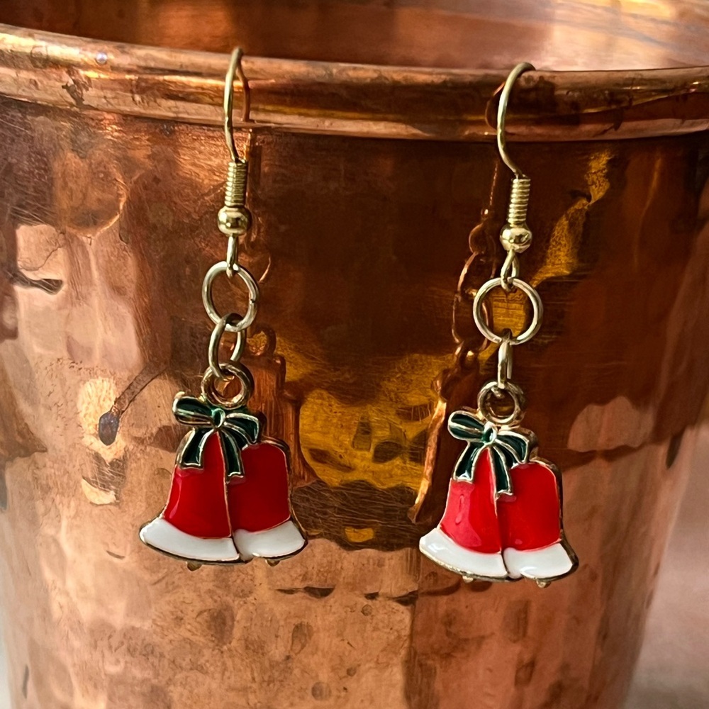 Festive Christmas Bells Dangle Earrings | silver tone